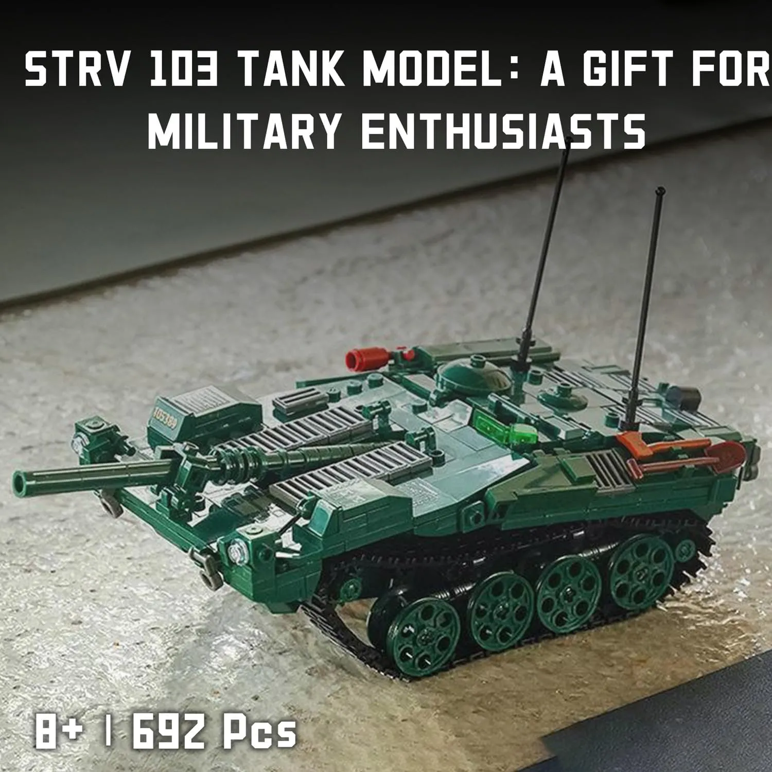 Strv 103 Main Battle Tank Building Bricks - 692 PCS Army Toys with 2 Toy Soldiers - Exciting Military Model for Kids & Adults