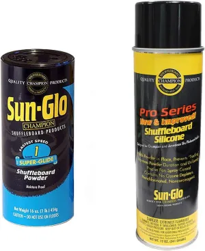 Sun-Glo Silicone Shuffleboard Spray (12 oz.) & Super-Glide Shuffleboard Powder Wax (16 oz.) Combo