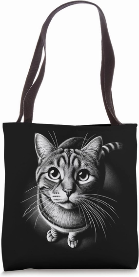 Super Cute Cat in Realistic Drawing Style - Black / White Tote Bag