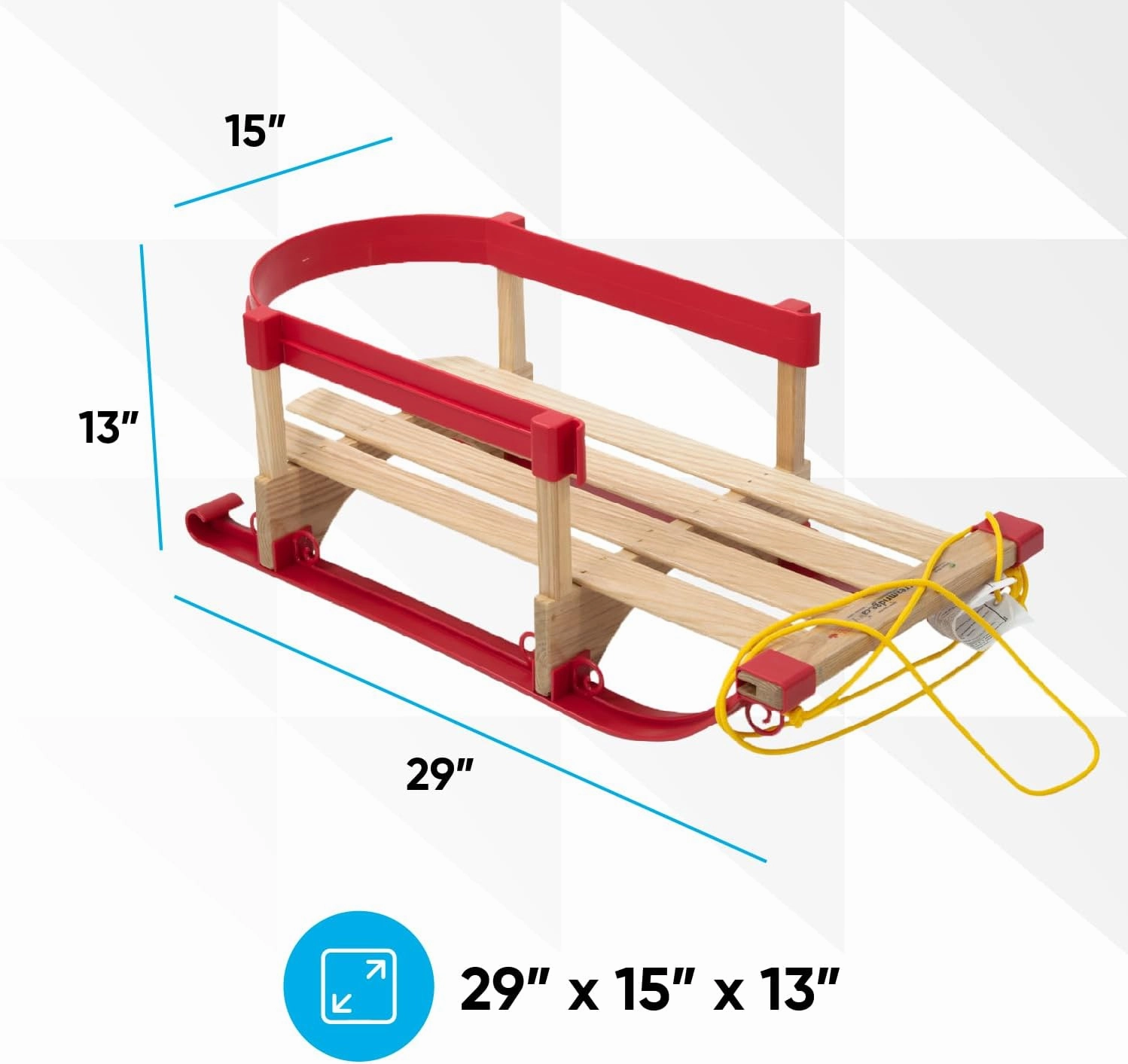 Superio Children Wooden Sled, Snow Sled for Toddlers, Kids Sleigh with Pull Ropes and Cushion, Baby Sled