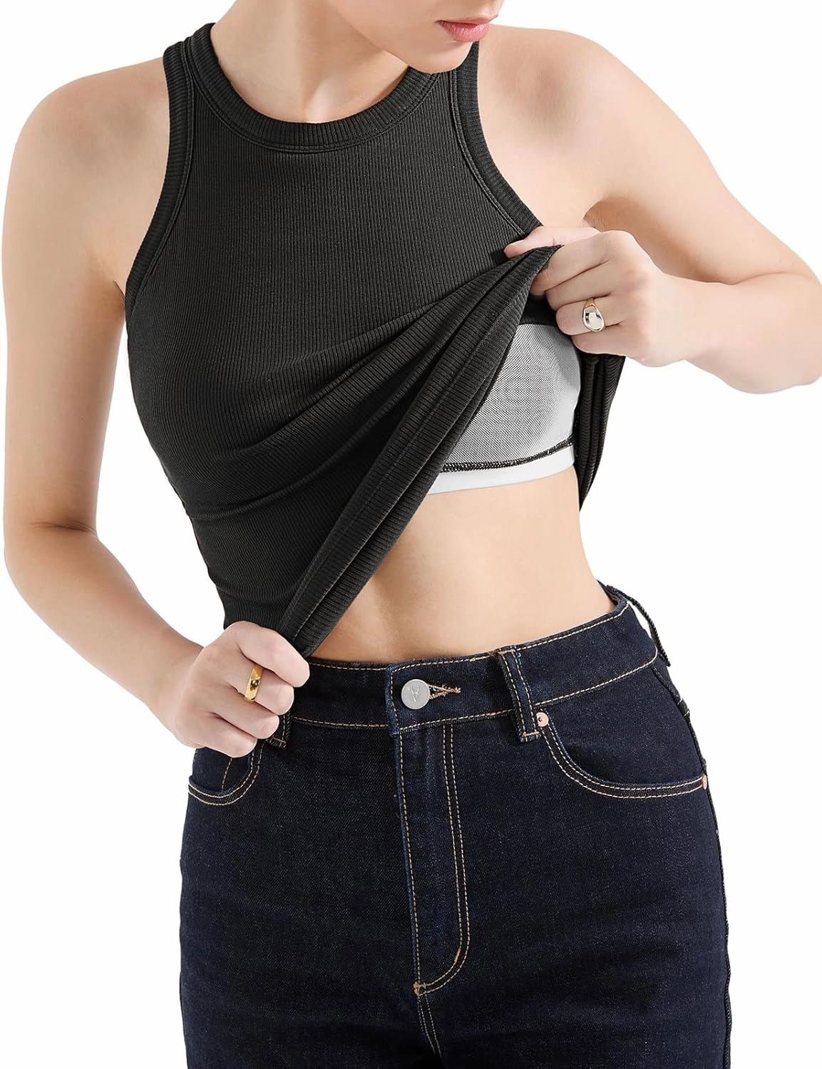 SUUKSESS Women Padded Cotton Ribbed Tank Tops 2025 High Neck Racerback Basic Tops
