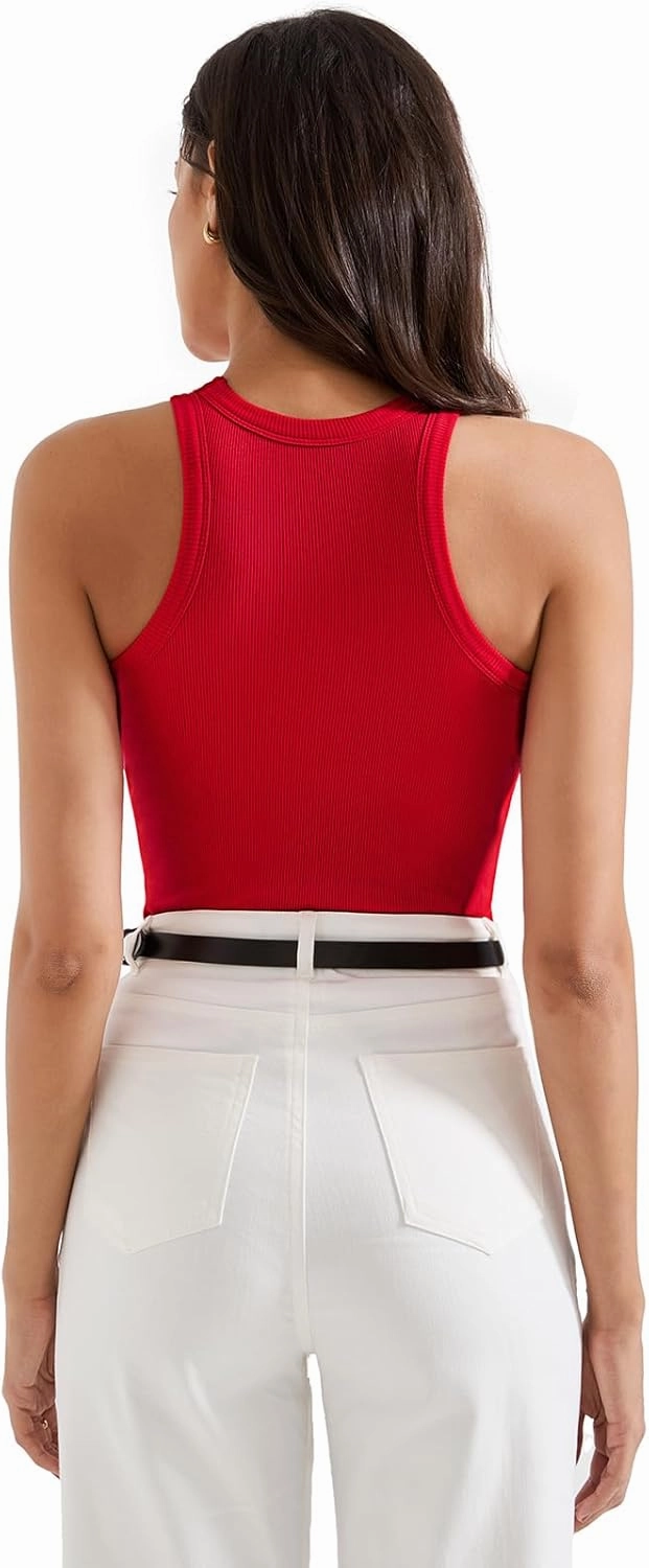 SUUKSESS Women Padded Cotton Ribbed Tank Tops 2025 High Neck Racerback Basic Tops
