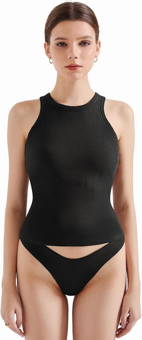SUUKSESS Women Padded Cotton Ribbed Tank Tops 2025 High Neck Racerback Basic Tops