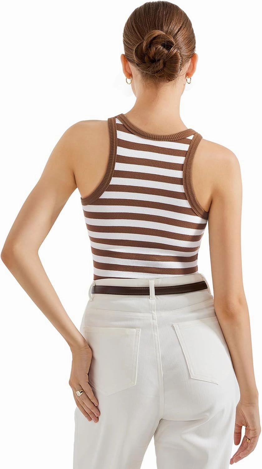 SUUKSESS Women Padded Cotton Ribbed Tank Tops 2025 High Neck Racerback Basic Tops