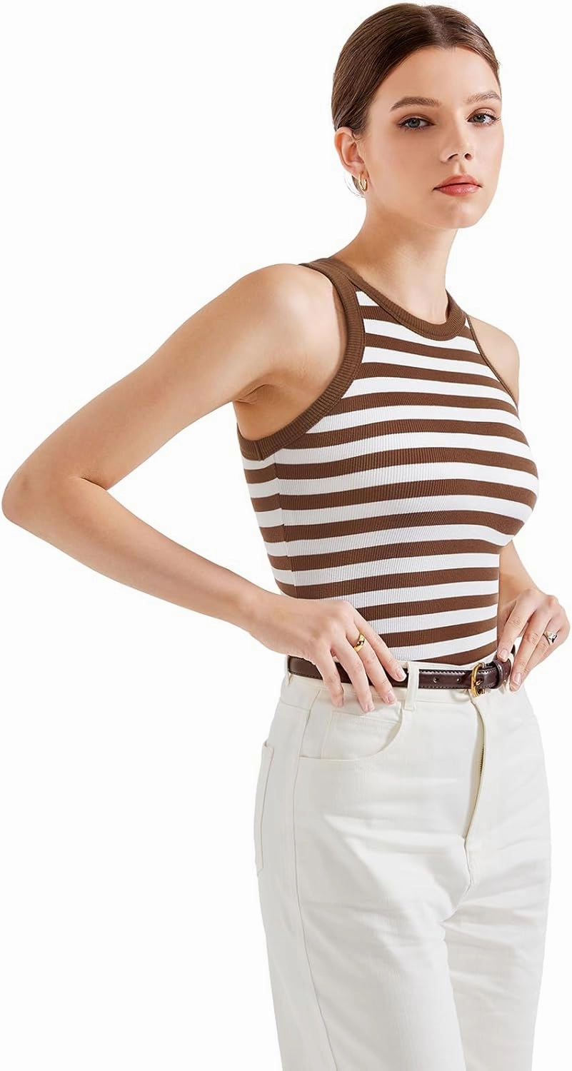 SUUKSESS Women Padded Cotton Ribbed Tank Tops 2025 High Neck Racerback Basic Tops