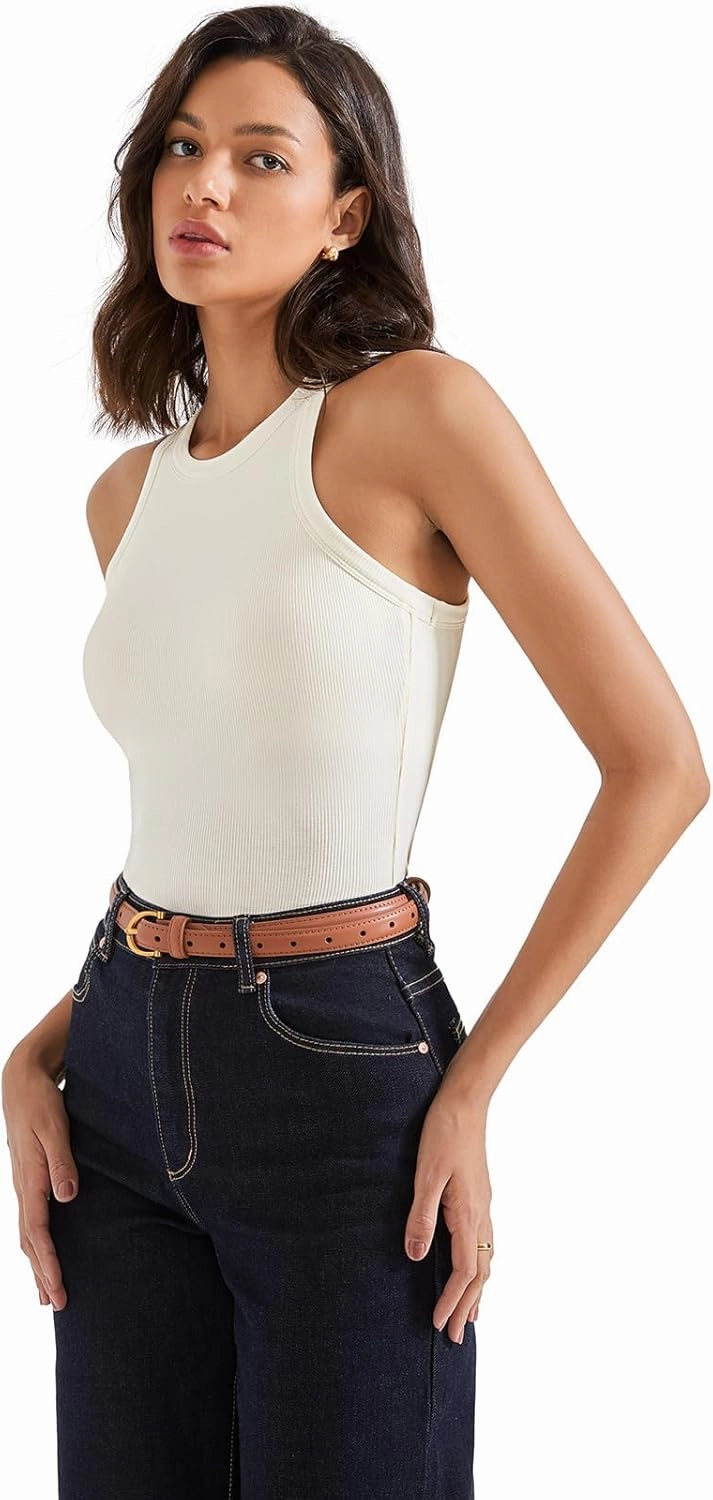 SUUKSESS Women Padded Cotton Ribbed Tank Tops 2025 High Neck Racerback Basic Tops