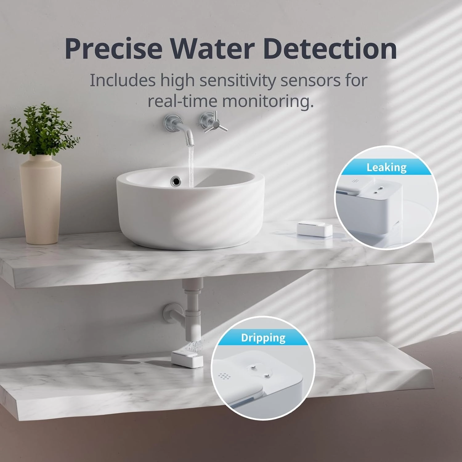 SwitchBot WiFi Water Sensor 4 Pack, Smart Water Leak Detector, 100dB Adjustable Alarm & App Alerts, IP67 Waterproof, Wireless Detector for Kitchen, Bathroom, No Hub Required (Only Support 2.4G)