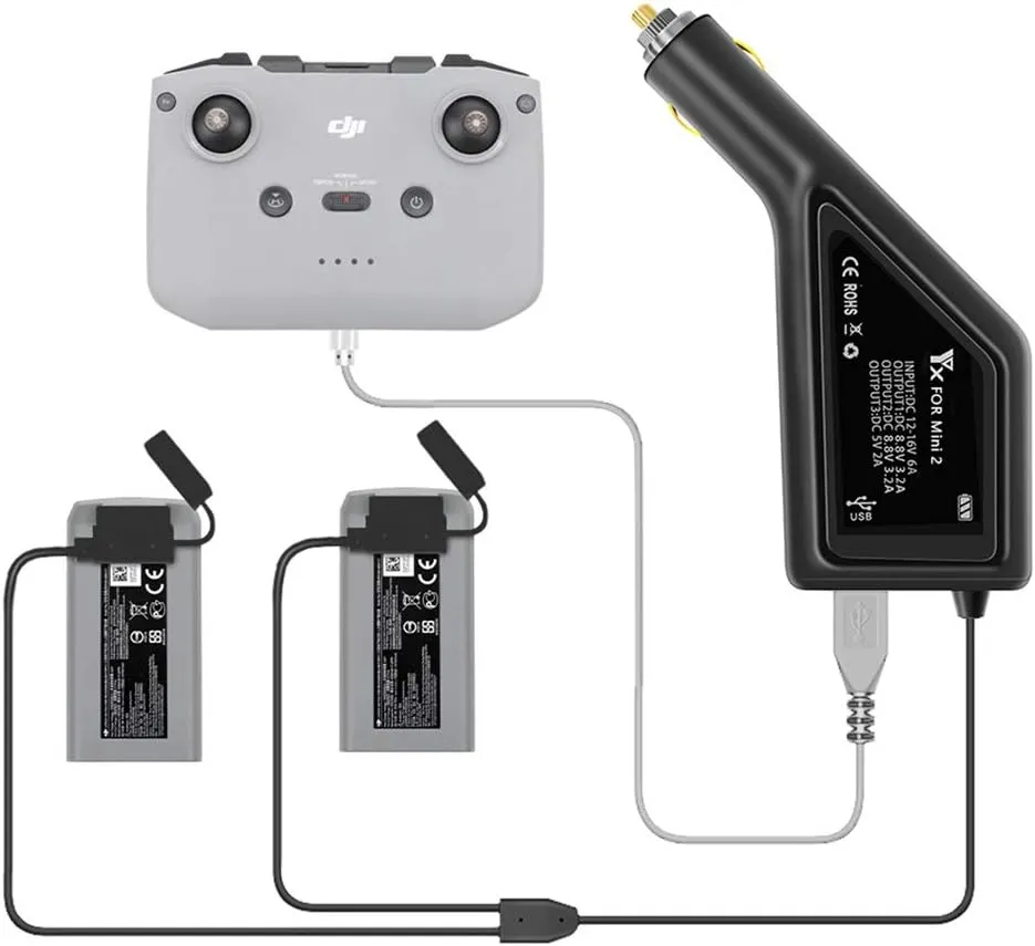 Taoke 3 in 1 Multiple Rapid Battery Car Charger for Mavic Mini 2 / Mavic Mini SE Drone Battery and Remote Controller