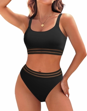 Tempt Me Women Two Piece High Waisted Bikini Swimsuits with Bottoms Teen Scoop Neck Sport Bathing Suits