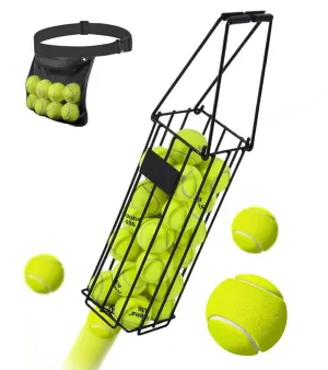 Tennis Ball Hopper, Tennis Balls Basket, Portable Pickleball Collector with Waist Ball Bag - Large Capacity Carrier Picker Upper Caddy Easy Pick-Up