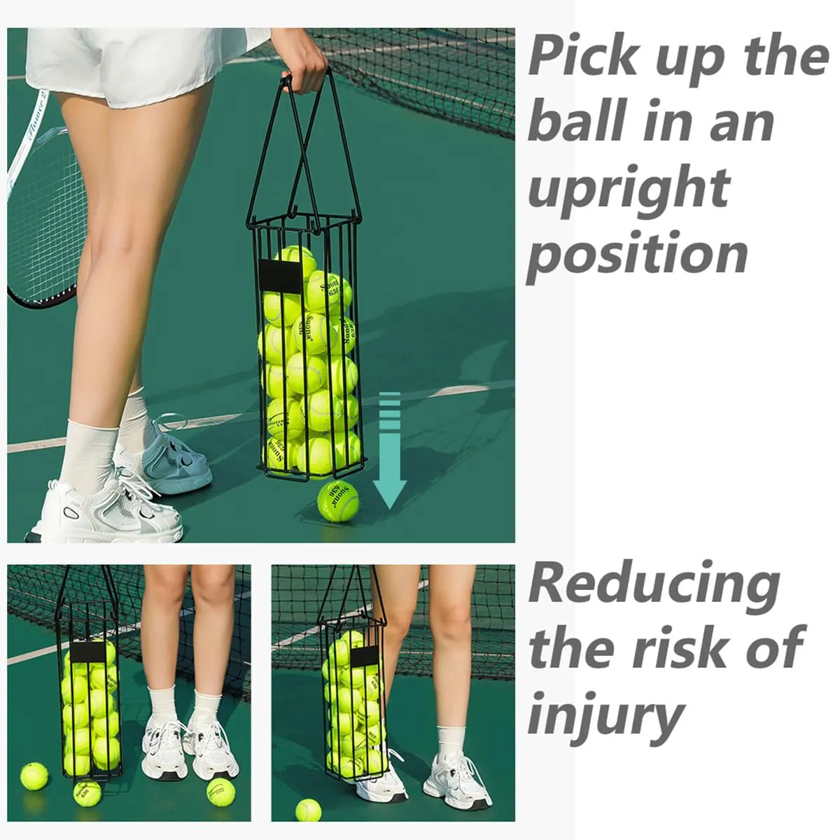 Tennis Ball Hopper, Tennis Balls Basket, Portable Pickleball Collector with Waist Ball Bag - Large Capacity Carrier Picker Upper Caddy Easy Pick-Up