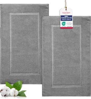 TEXTILOM Luxury 2 Pack Banded Cotton Bath Mats for Bathroom Floor [ Hotel, Spa, Tub, Shower Bath Mat Floor Towel Set ], Machine Washable & Soft & Absorbent & Quick Dry (20''x34'')- Dark Grey