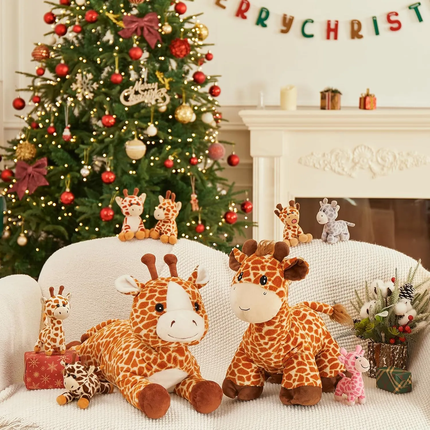 Tezituor 18 inch Giraffe Stuffed Animals, Large Mommy Stuffed Giraffe Plush with 3 Cute Babies Toys, Plush Deer Pillow for Kids Girl Boy