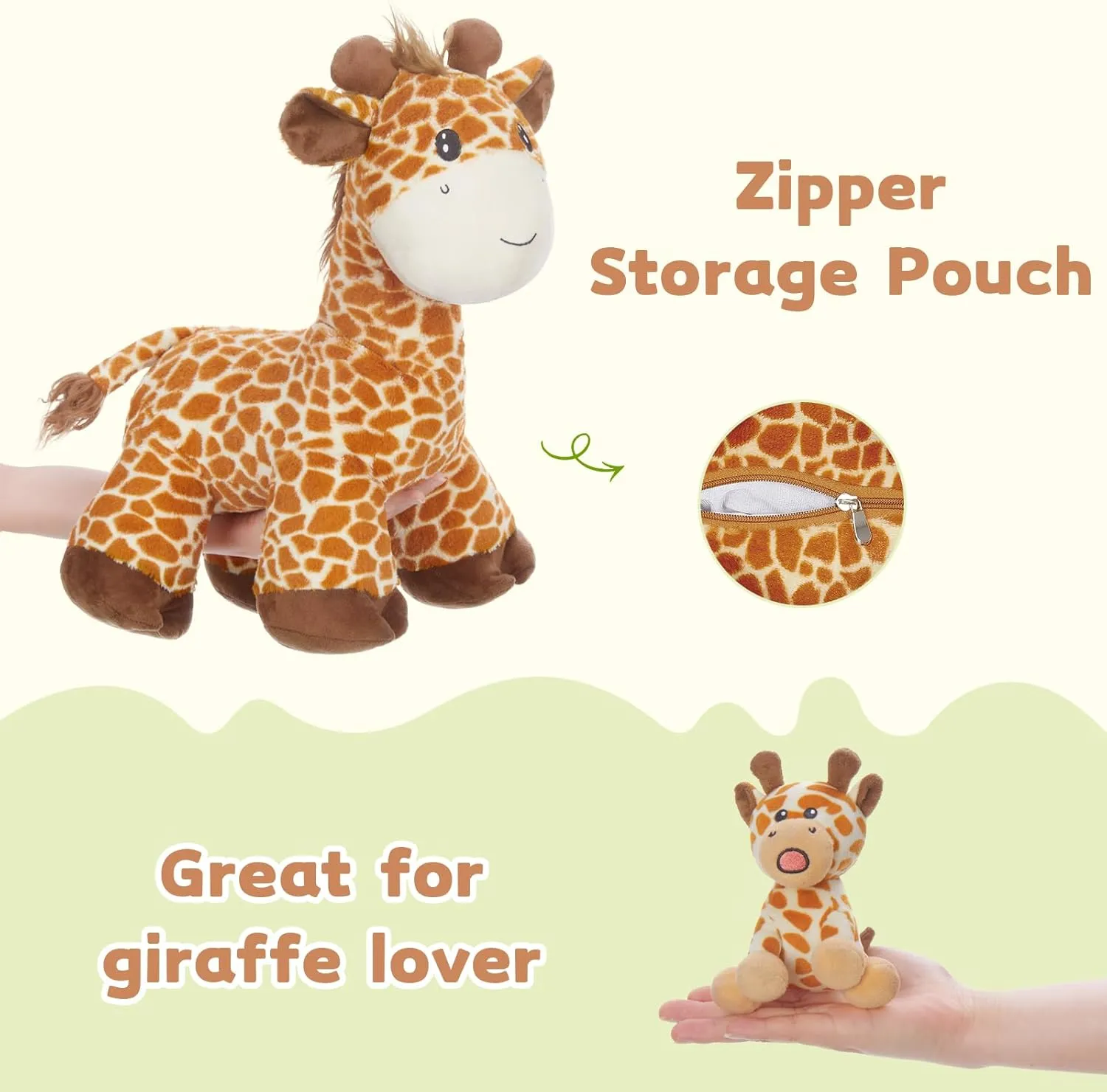 Tezituor 18 inch Giraffe Stuffed Animals, Large Mommy Stuffed Giraffe Plush with 3 Cute Babies Toys, Plush Deer Pillow for Kids Girl Boy