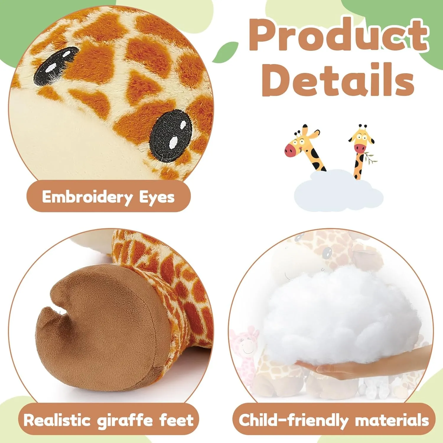 Tezituor 18 inch Giraffe Stuffed Animals, Large Mommy Stuffed Giraffe Plush with 3 Cute Babies Toys, Plush Deer Pillow for Kids Girl Boy