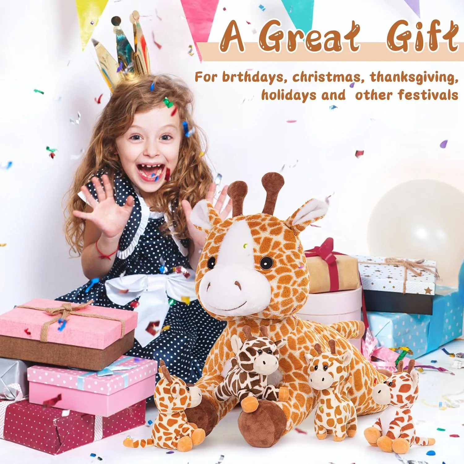 Tezituor 5Pcs Giraffe Stuffed Animal Set, 22 inch Large Mommy Stuffed Giraffe with 4 Cute Babies, Soft Giraffed Plush Pillow for Boys Girls