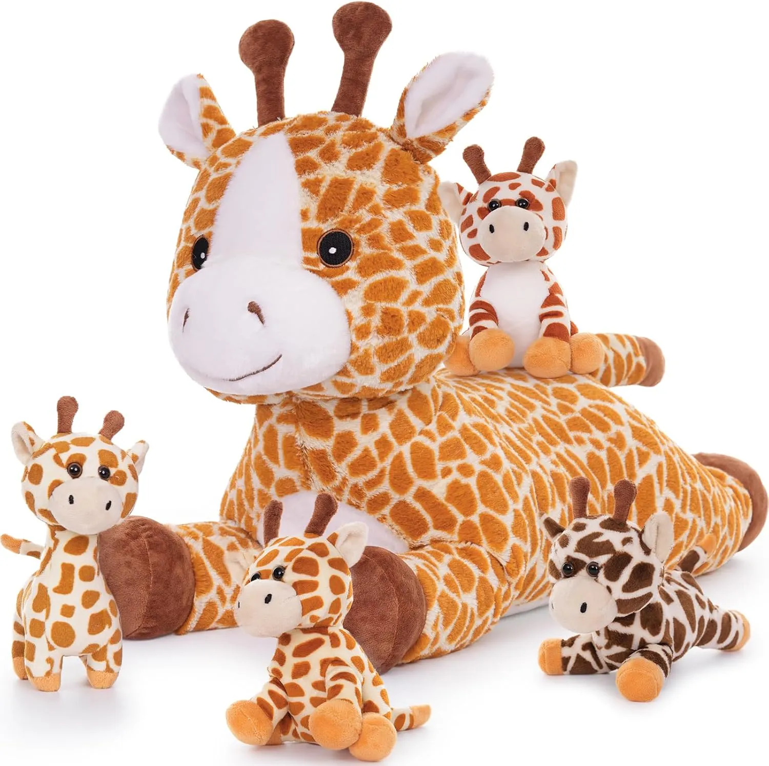 Tezituor 5Pcs Giraffe Stuffed Animal Set, 22 inch Large Mommy Stuffed Giraffe with 4 Cute Babies, Soft Giraffed Plush Pillow for Boys Girls