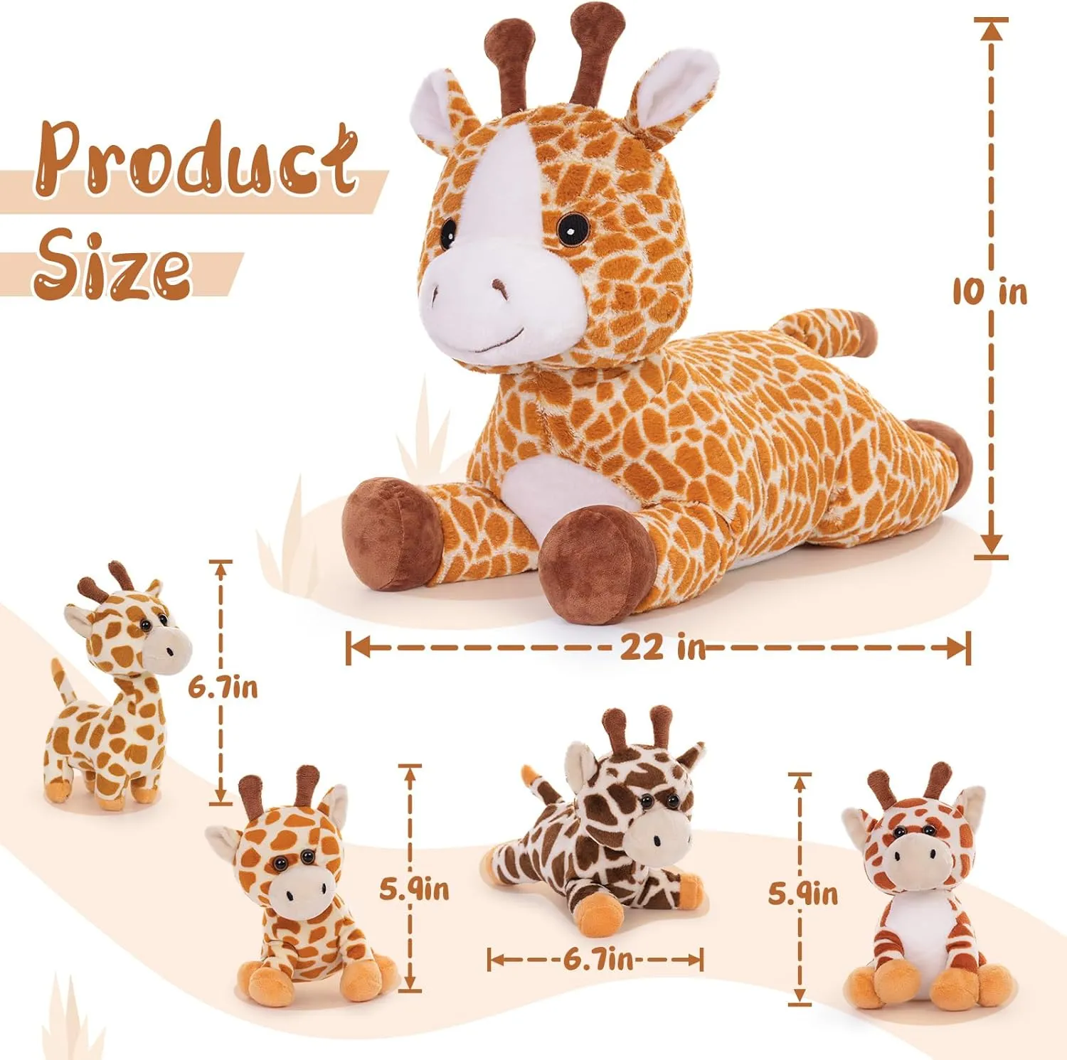 Tezituor 5Pcs Giraffe Stuffed Animal Set, 22 inch Large Mommy Stuffed Giraffe with 4 Cute Babies, Soft Giraffed Plush Pillow for Boys Girls