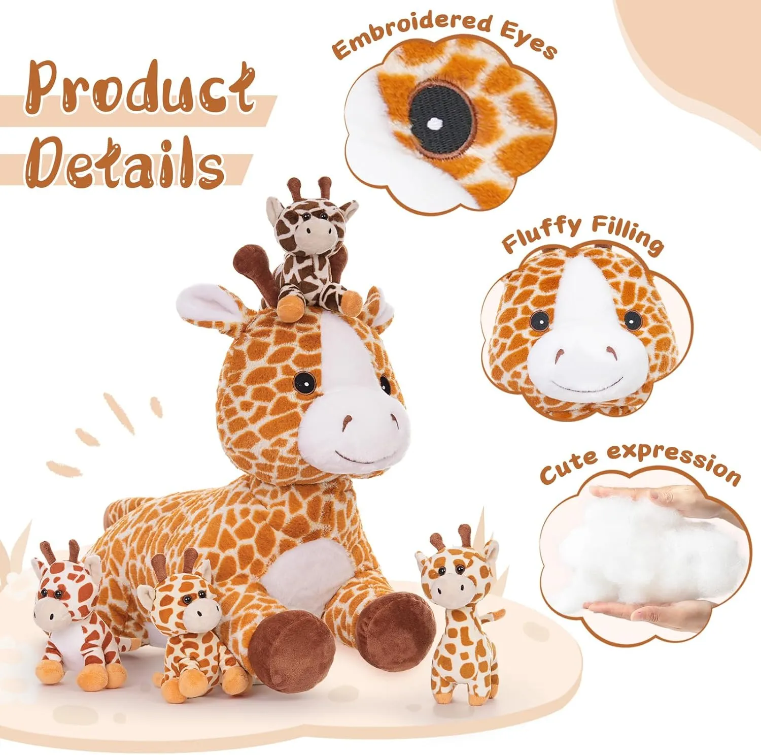 Tezituor 5Pcs Giraffe Stuffed Animal Set, 22 inch Large Mommy Stuffed Giraffe with 4 Cute Babies, Soft Giraffed Plush Pillow for Boys Girls