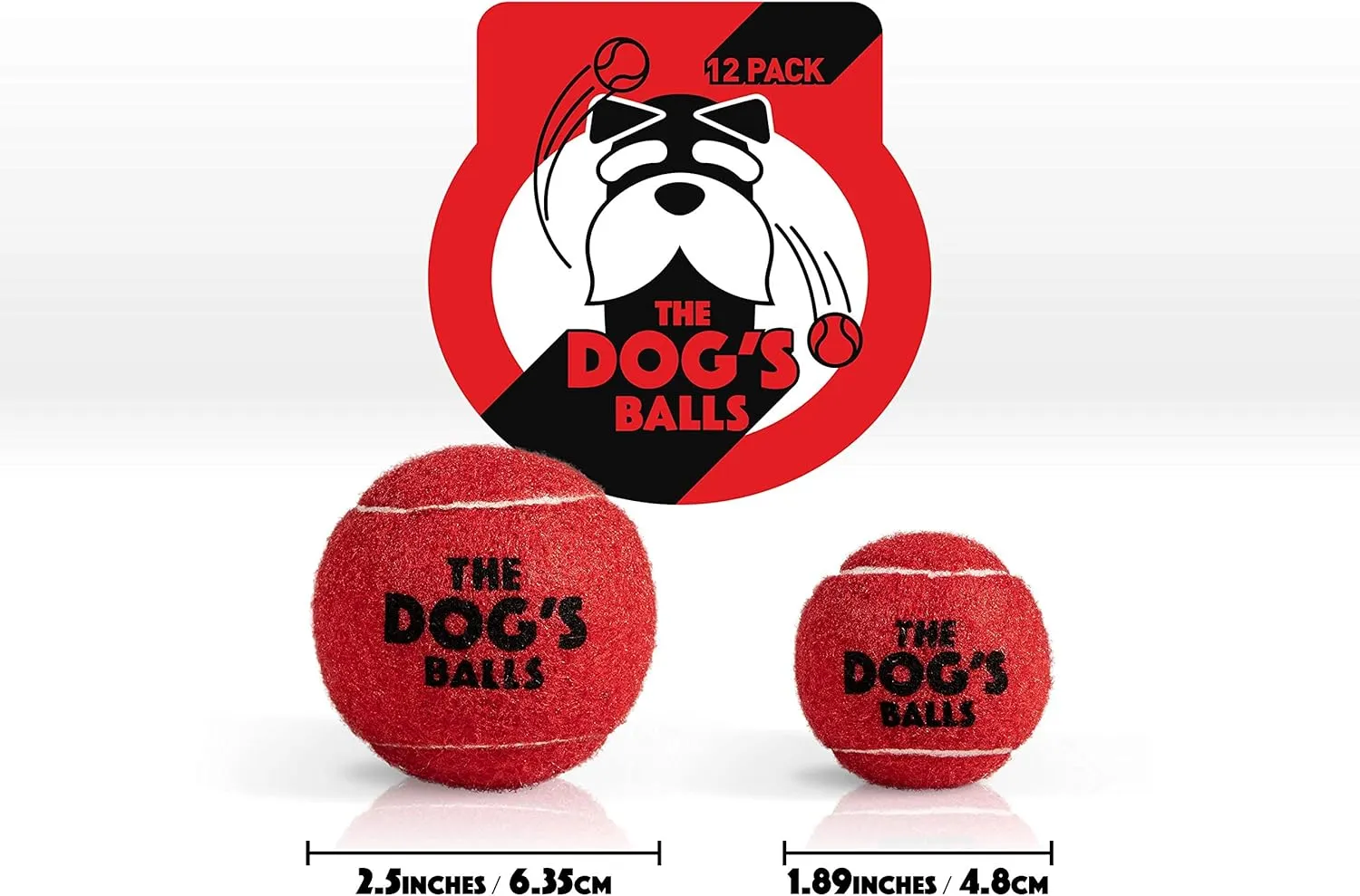 The Dog's Balls 12-Pack Red Dog Tennis Balls, 2.5 Inch Diameter Dog Toy, Medium Breed, Fetch Toy