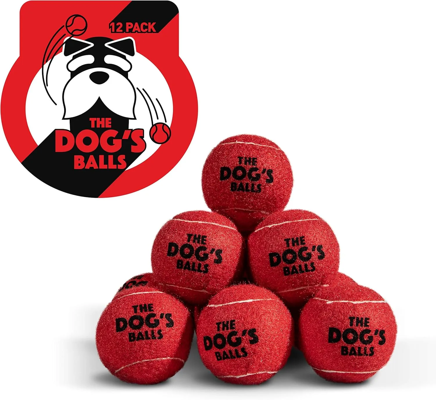 The Dog's Balls 12-Pack Red Dog Tennis Balls, 2.5 Inch Diameter Dog Toy, Medium Breed, Fetch Toy