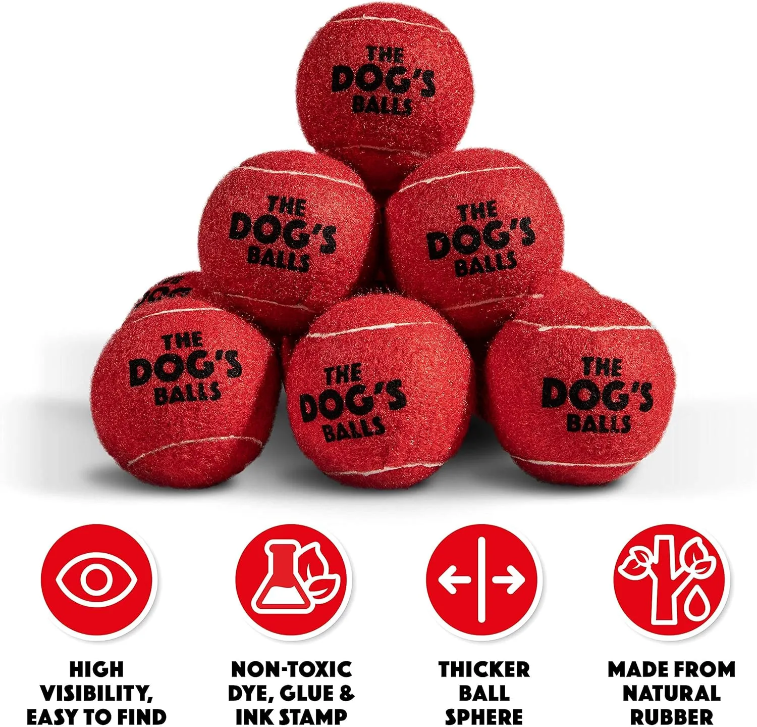 The Dog's Balls 12-Pack Red Dog Tennis Balls, 2.5 Inch Diameter Dog Toy, Medium Breed, Fetch Toy