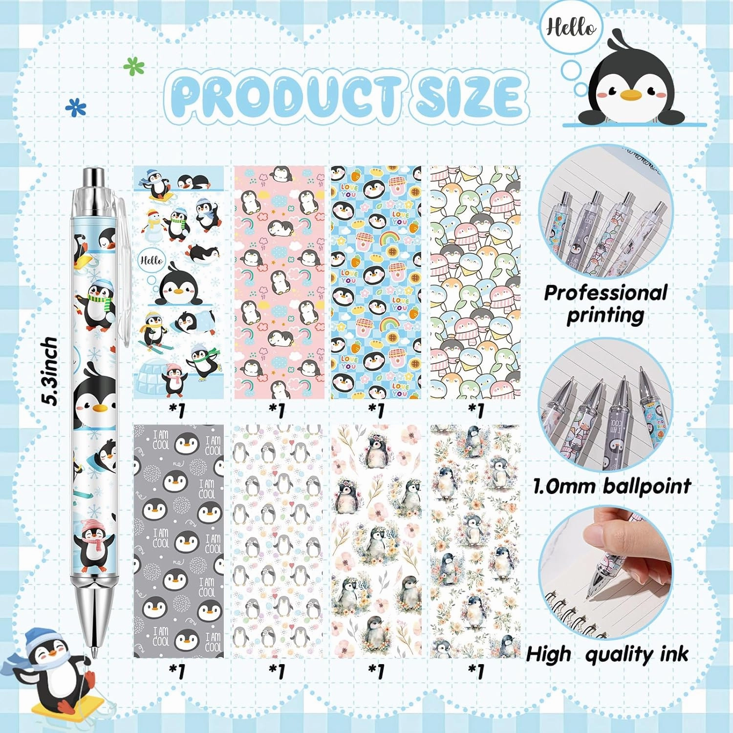 Theme Office Supplies Cute Gifts for Women Include Ballpoint Pens Sticky Notes Stickers School Stationery Set Lover Gifts for Birthday Party Favor Decoration Supplies(Penguin)