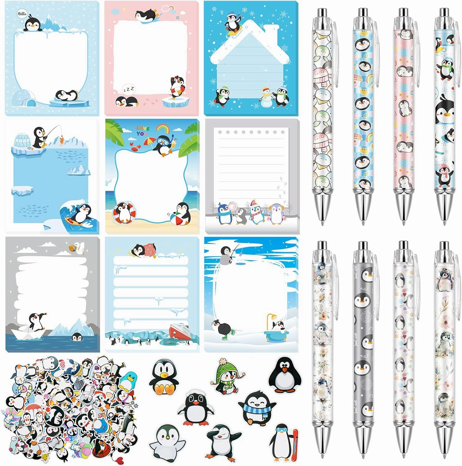 Theme Office Supplies Cute Gifts for Women Include Ballpoint Pens Sticky Notes Stickers School Stationery Set Lover Gifts for Birthday Party Favor Decoration Supplies(Penguin)