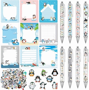 Theme Office Supplies Cute Gifts for Women Include Ballpoint Pens Sticky Notes Stickers School Stationery Set Lover Gifts for Birthday Party Favor Decoration Supplies(Penguin)