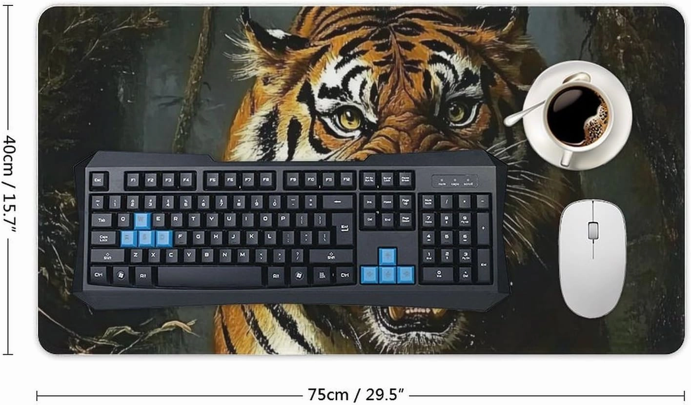 Tiger Running Jungle Roaring Cool Large Mouse Pad Gaming Mousepad Desk Pad for Keyboard and Mouse Mat Non-Slip Base 40X75cm