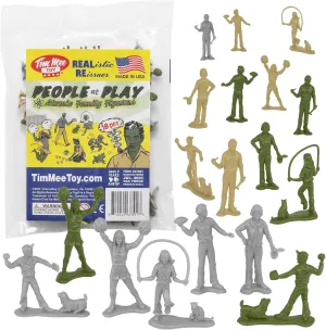Tim Mee People Play Figures - OD Green, Tan & Gray 18pc Playset - Made in USA
