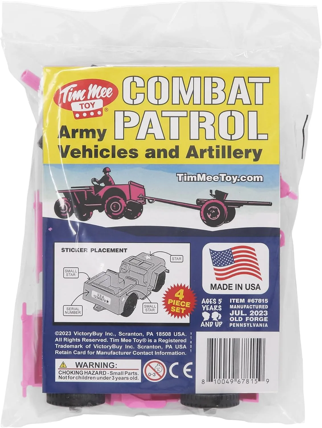 TimMee Combat Patrol Willys & Artillery - Pink 4pc Playset USA Made