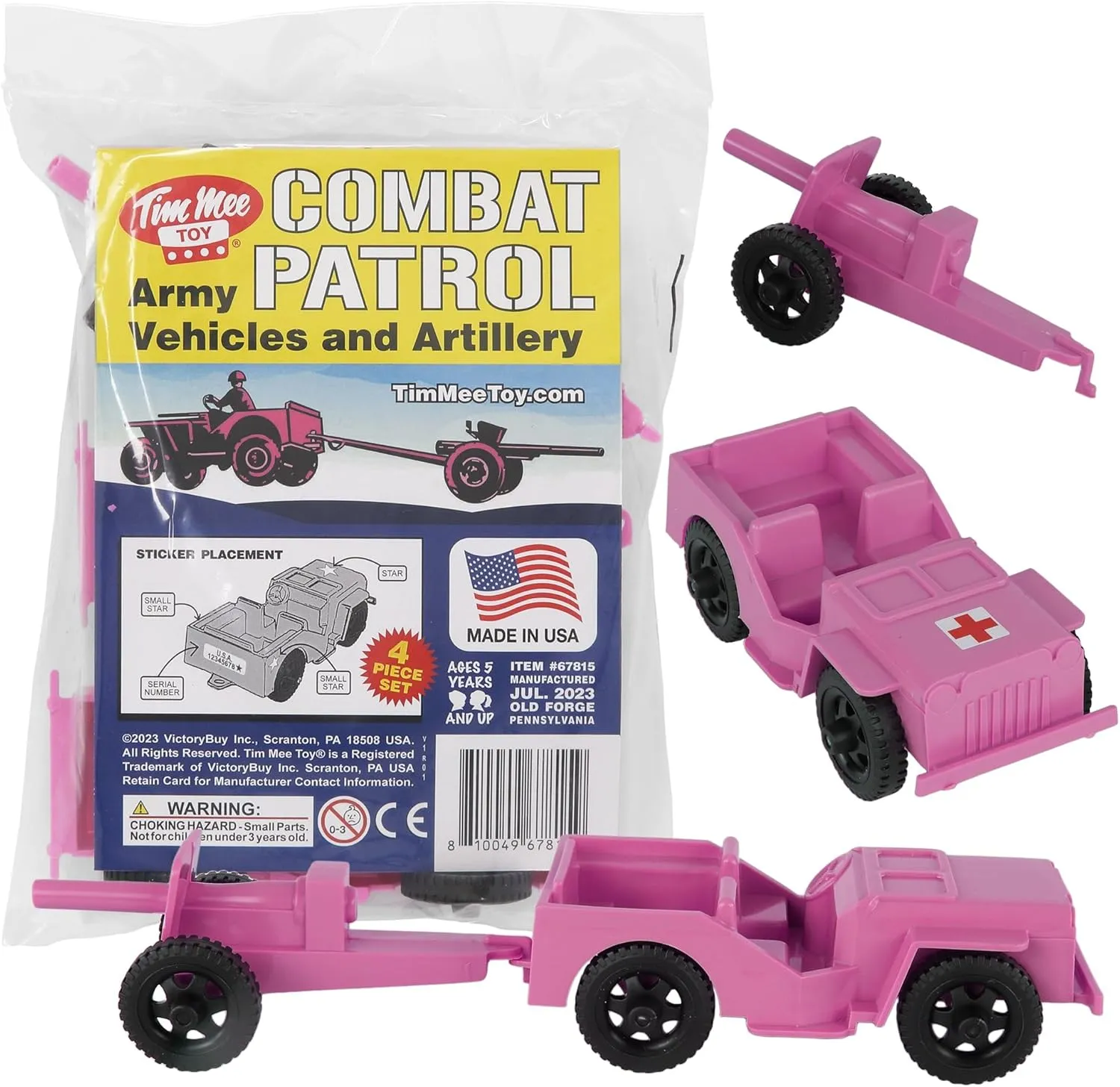 TimMee Combat Patrol Willys & Artillery - Pink 4pc Playset USA Made