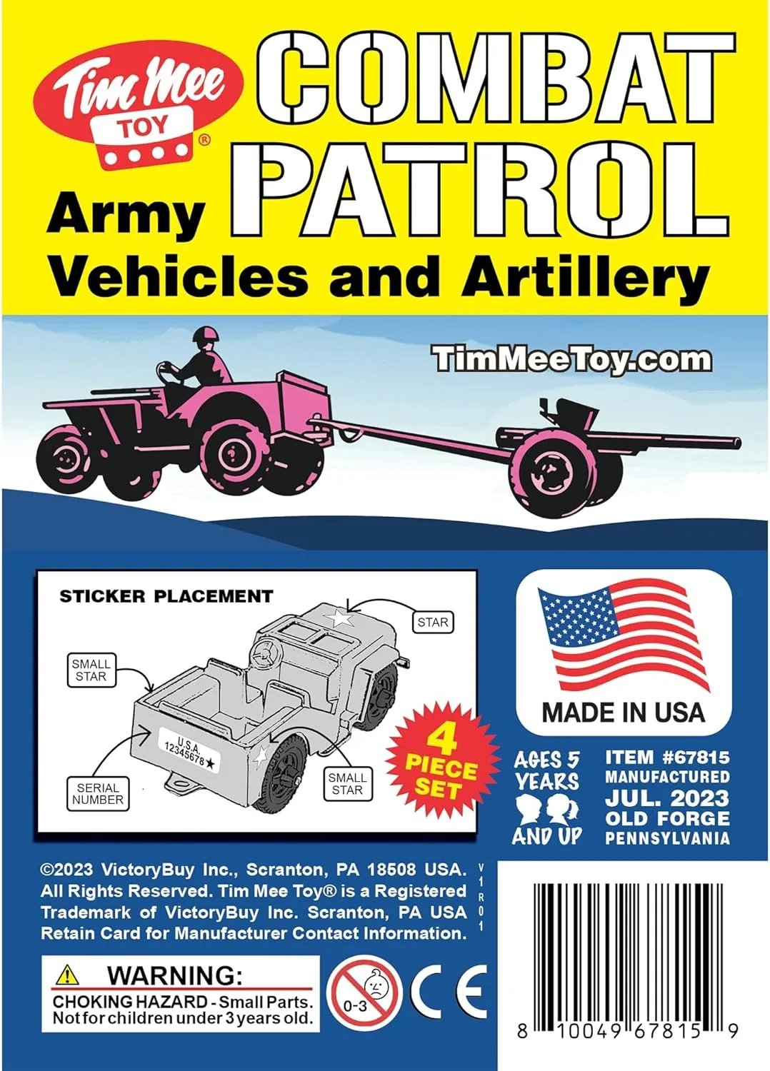 TimMee Combat Patrol Willys & Artillery - Pink 4pc Playset USA Made