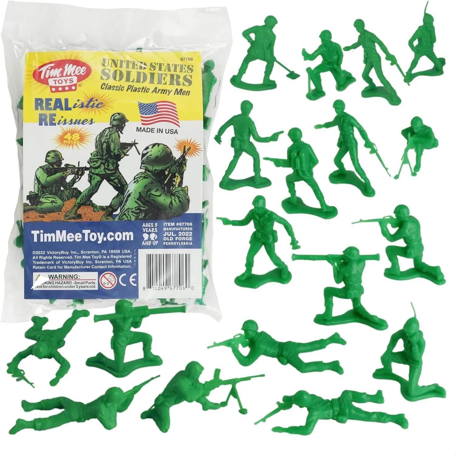 TimMee Plastic Army Men - Green 48pc Toy Soldier Figures - Made in USA