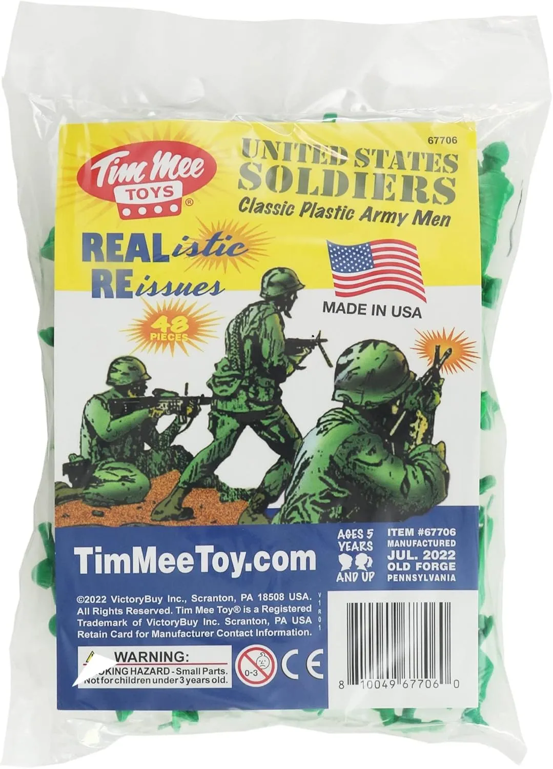 TimMee Plastic Army Men - Green 48pc Toy Soldier Figures - Made in USA