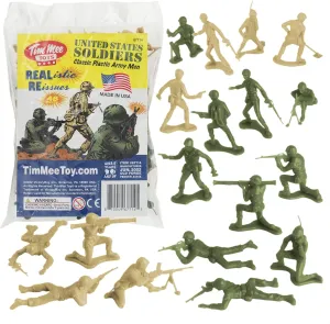 TimMee Plastic Army Men - OD Green vs Tan 48pc Toy Soldier Figures - Made in USA