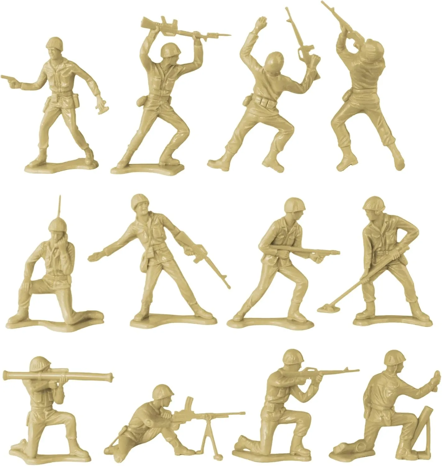 TimMee Plastic Army Men - OD Green vs Tan 48pc Toy Soldier Figures - Made in USA