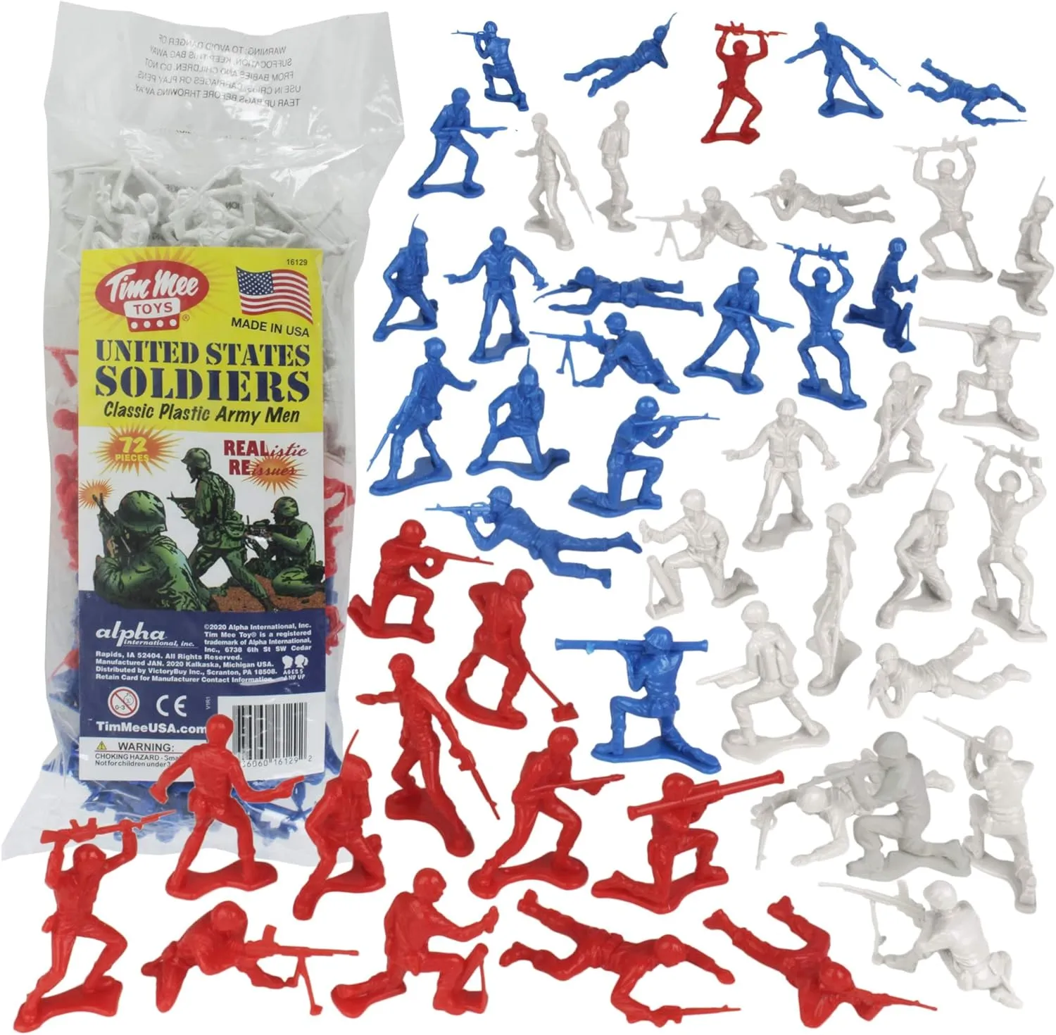 TimMee Plastic Army Men - Red White & Blue 72pc Soldier Figures - Made in USA