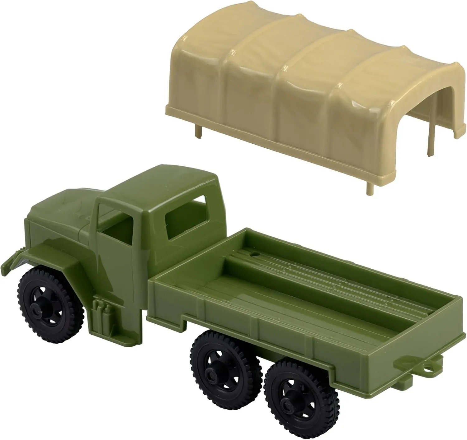 TimMee Plastic Army Men Trucks - OD Green & Tan M34 Deuce and a Half Cargo Vehicles US Made