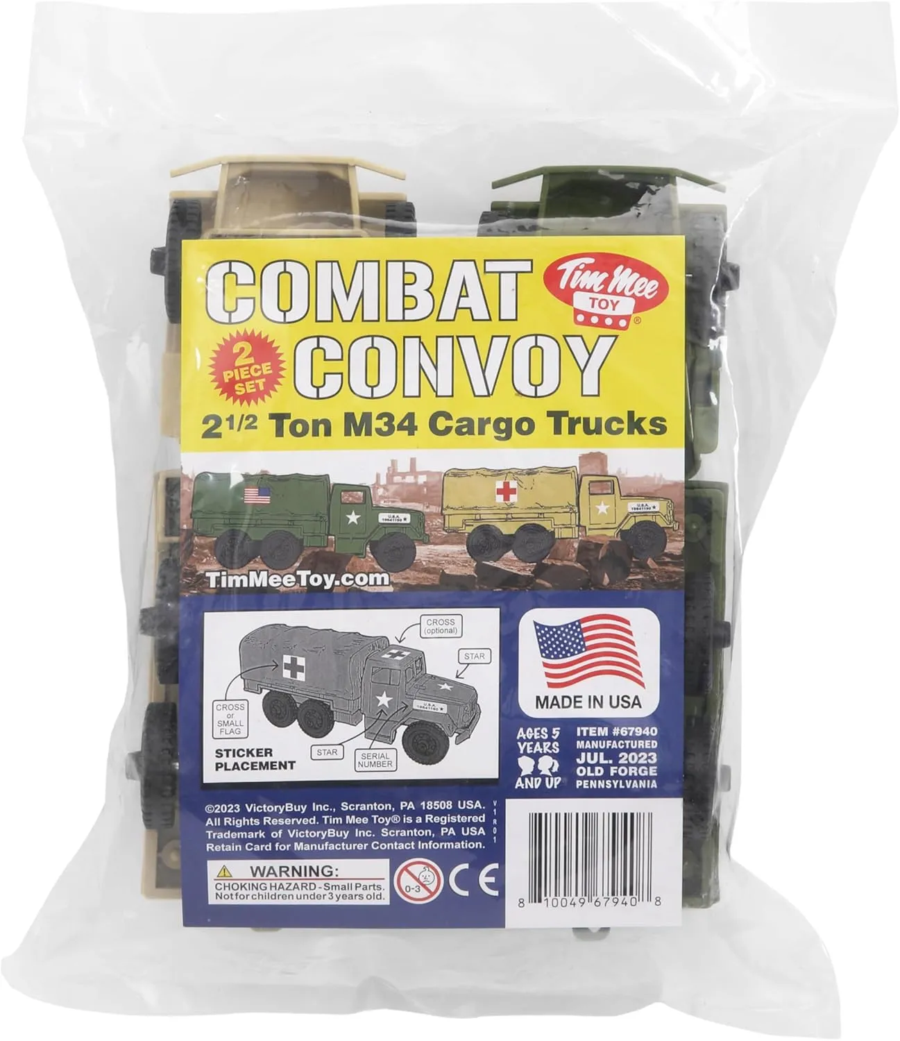 TimMee Plastic Army Men Trucks - OD Green & Tan M34 Deuce and a Half Cargo Vehicles US Made