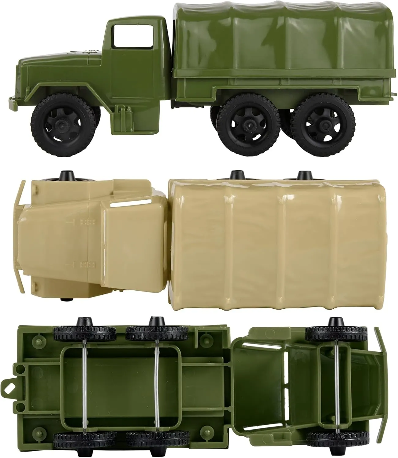 TimMee Plastic Army Men Trucks - OD Green & Tan M34 Deuce and a Half Cargo Vehicles US Made