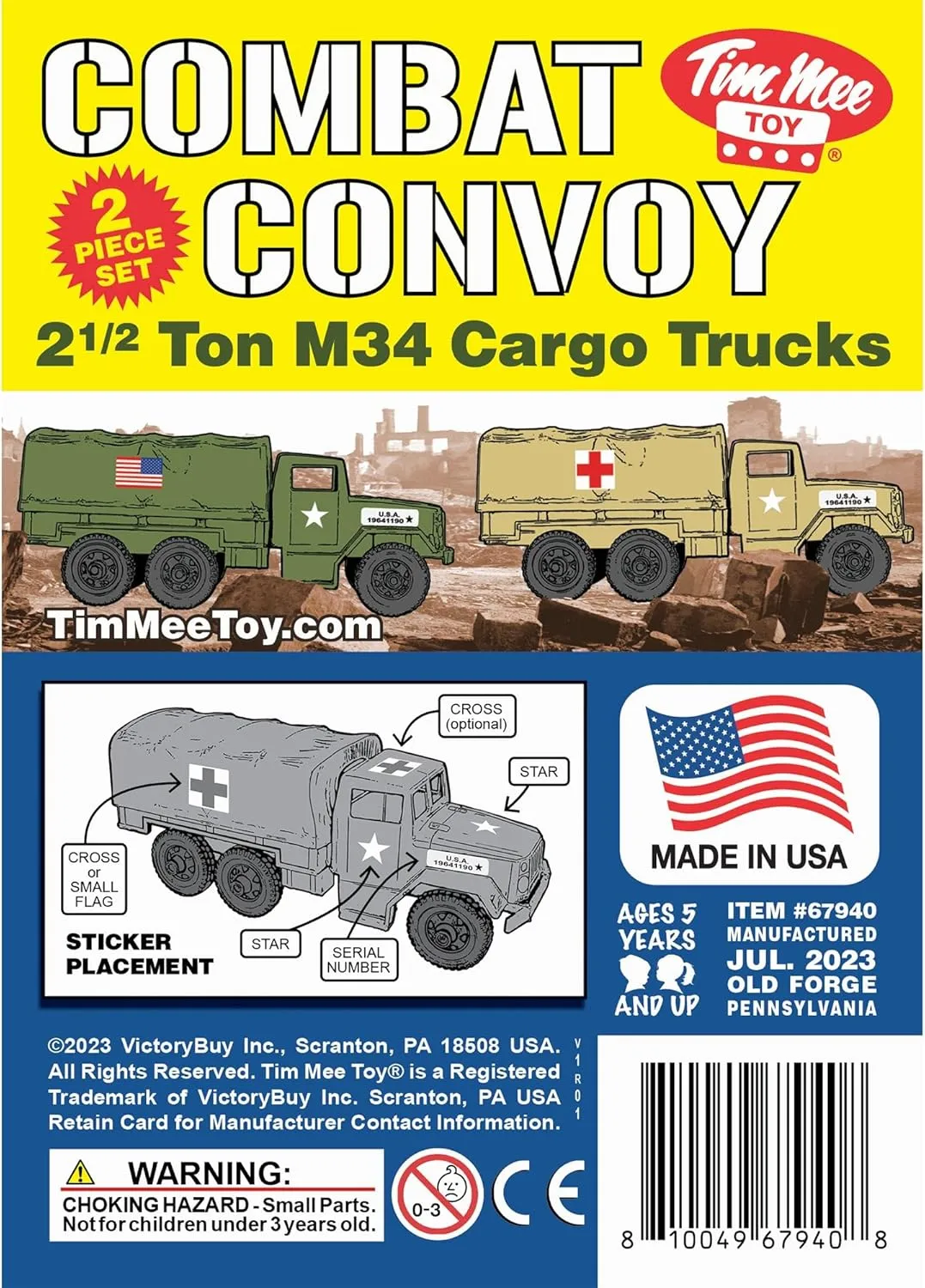 TimMee Plastic Army Men Trucks - OD Green & Tan M34 Deuce and a Half Cargo Vehicles US Made