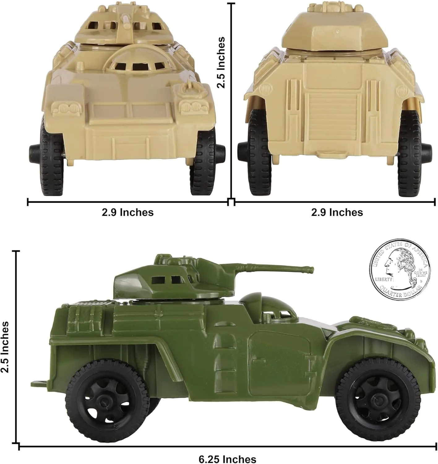 TimMee Recon Patrol Armored Cars OD Green & Tan Plastic Army Men Scout Vehicles