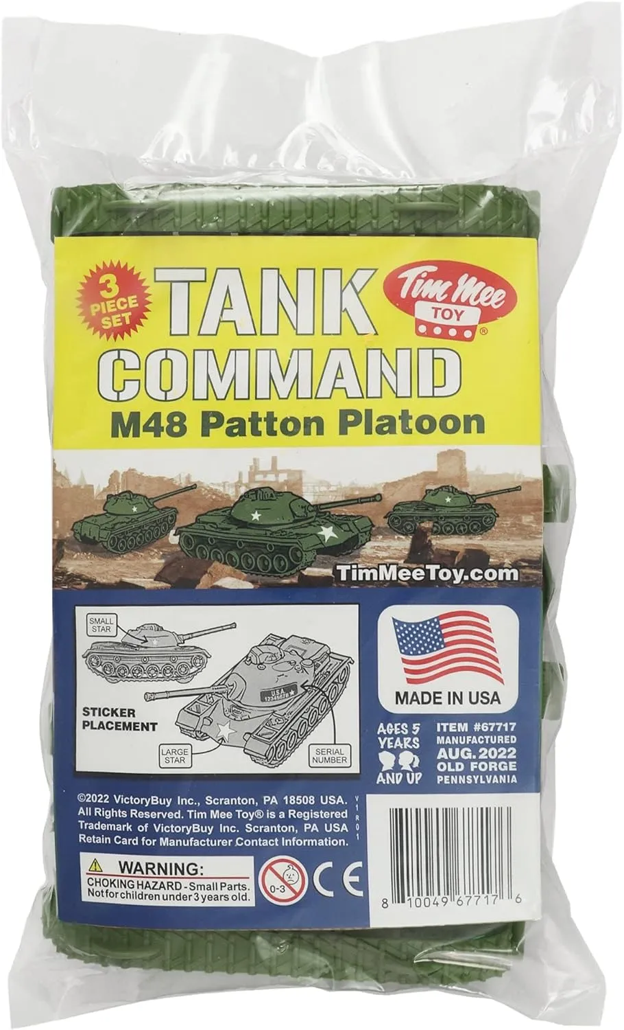 TimMee Toy Tanks for Plastic Army Men - OD Green WW2 3pc - Made in USA