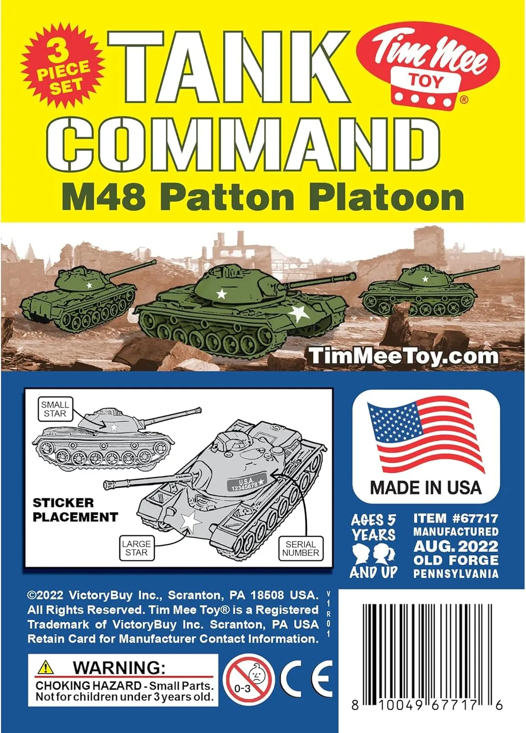 TimMee Toy Tanks for Plastic Army Men - OD Green WW2 3pc - Made in USA