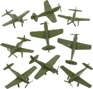 TimMee WW2 Fighter Ace Planes - OD Green 9pc Plastic Army Men Airplanes USA Made