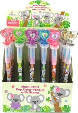 TINYMILLS 24 Pcs Emoji 2 in 1 Stackable Stacking Crayon with Extra Stamper Topper, Kids Party Favors, Goodie Bag Stuffers, Classroom Rewards, Prizes