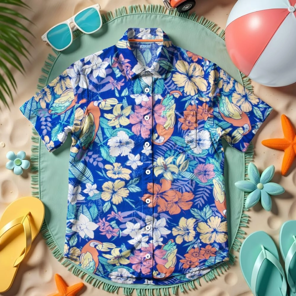 Tommy Bahama Boys Classic Woven Button-Down Shirt - Summer Short-Sleeve Hawaiian Shirt with Pocket for Kids