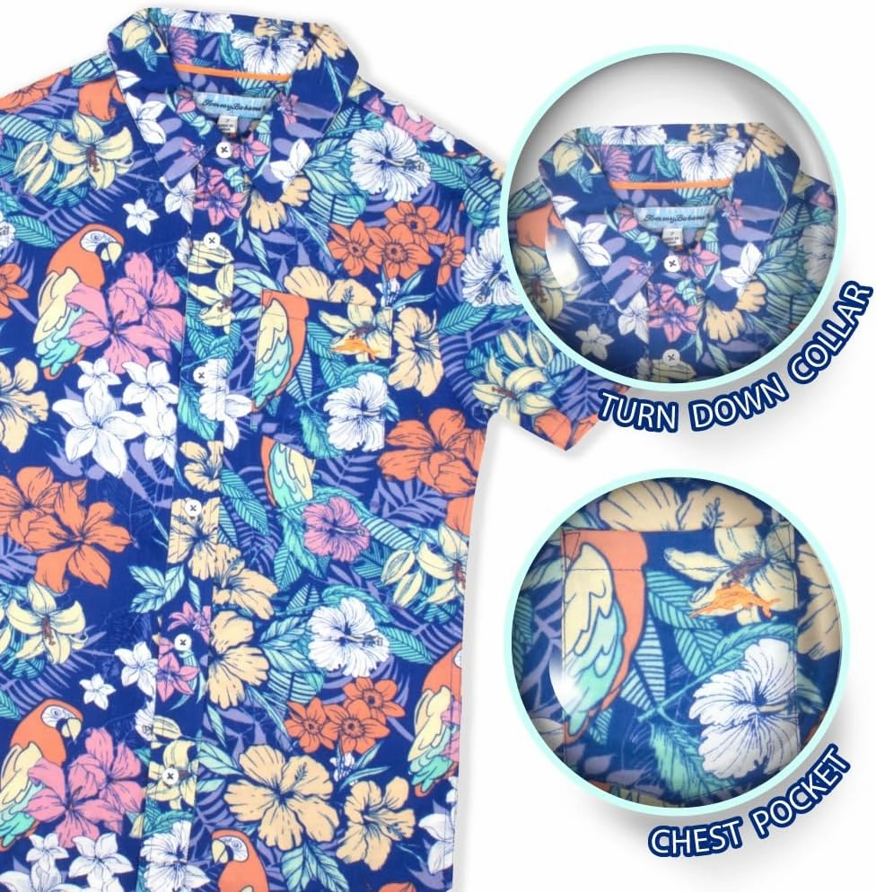 Tommy Bahama Boys Classic Woven Button-Down Shirt - Summer Short-Sleeve Hawaiian Shirt with Pocket for Kids